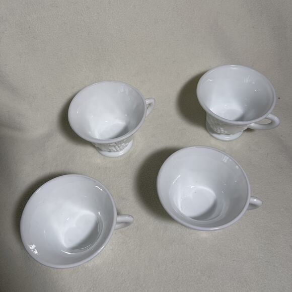 LOT of 4 VINTAGE White Milk Glass Indiana Colony Harvest Grape Pedestal Cups - Picture 2 of 5